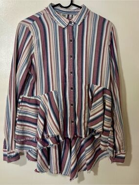 True Craft Striped Button-Up in Dusty Rose, Navy & Cream